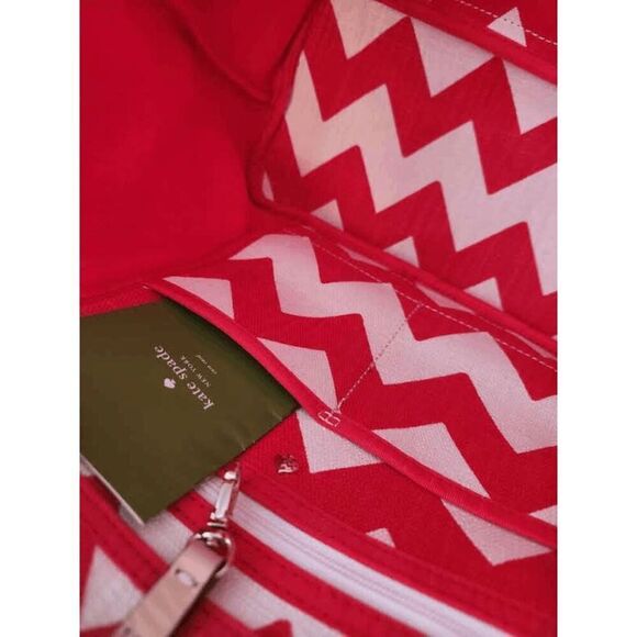 Kate Spade Harmony Chevron Tote Red Ivory - Picture 5 of 12